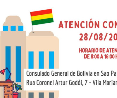 Consulado boliviano atenderá neste sábado 28 de agosto em São Paulo