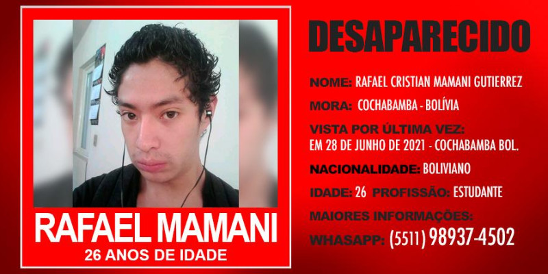 Desaparecido o boliviano RAFAEL CRISTIAN MAMANI GUTIERREZ