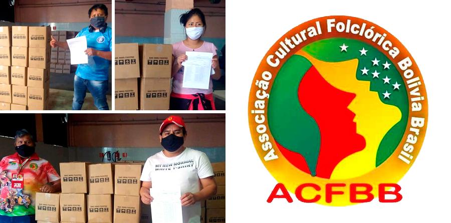 Cestas básicas são distribuídas para folcloristas bolivianos de baixos recursos em São Paulo. 